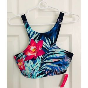 Tropical Palm Print Halter Swim Top